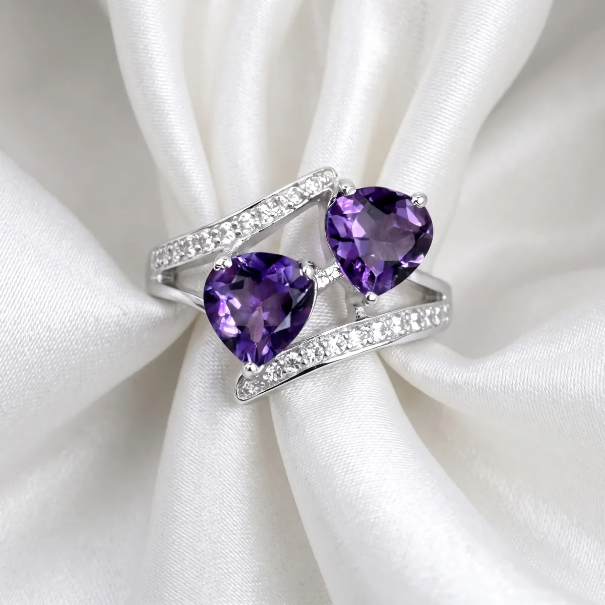 Amora Twin Heart Amethyst Ring - view 1