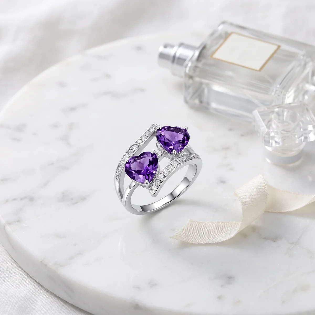 Amora Twin Heart Amethyst Ring - view 3