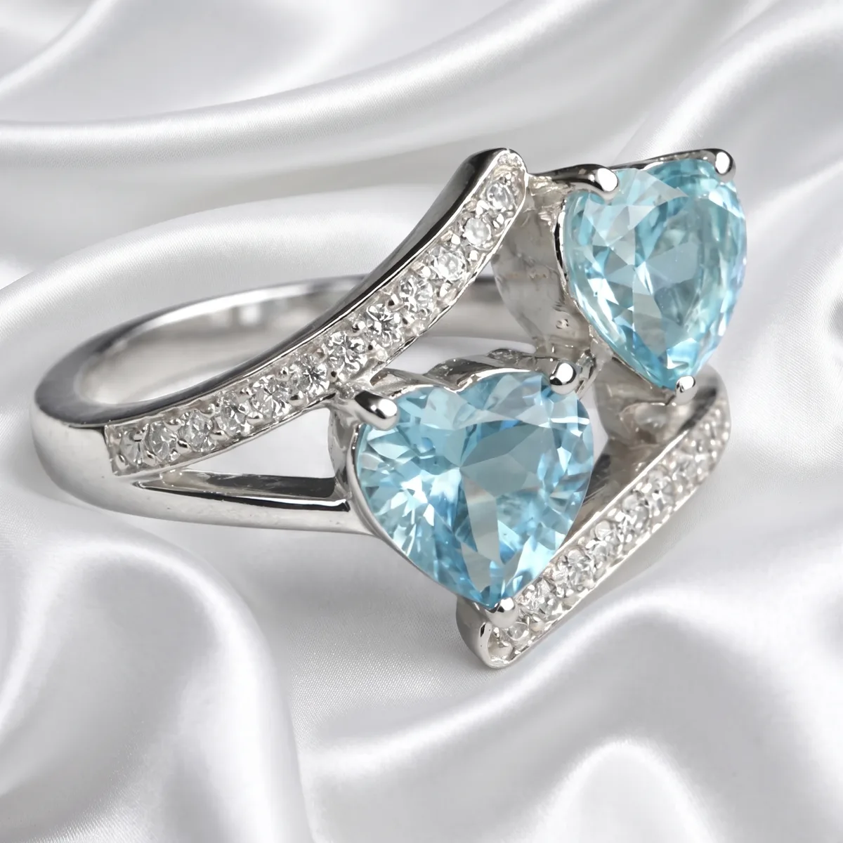 Aquarelle Twin Heart Topaz Ring - view 1