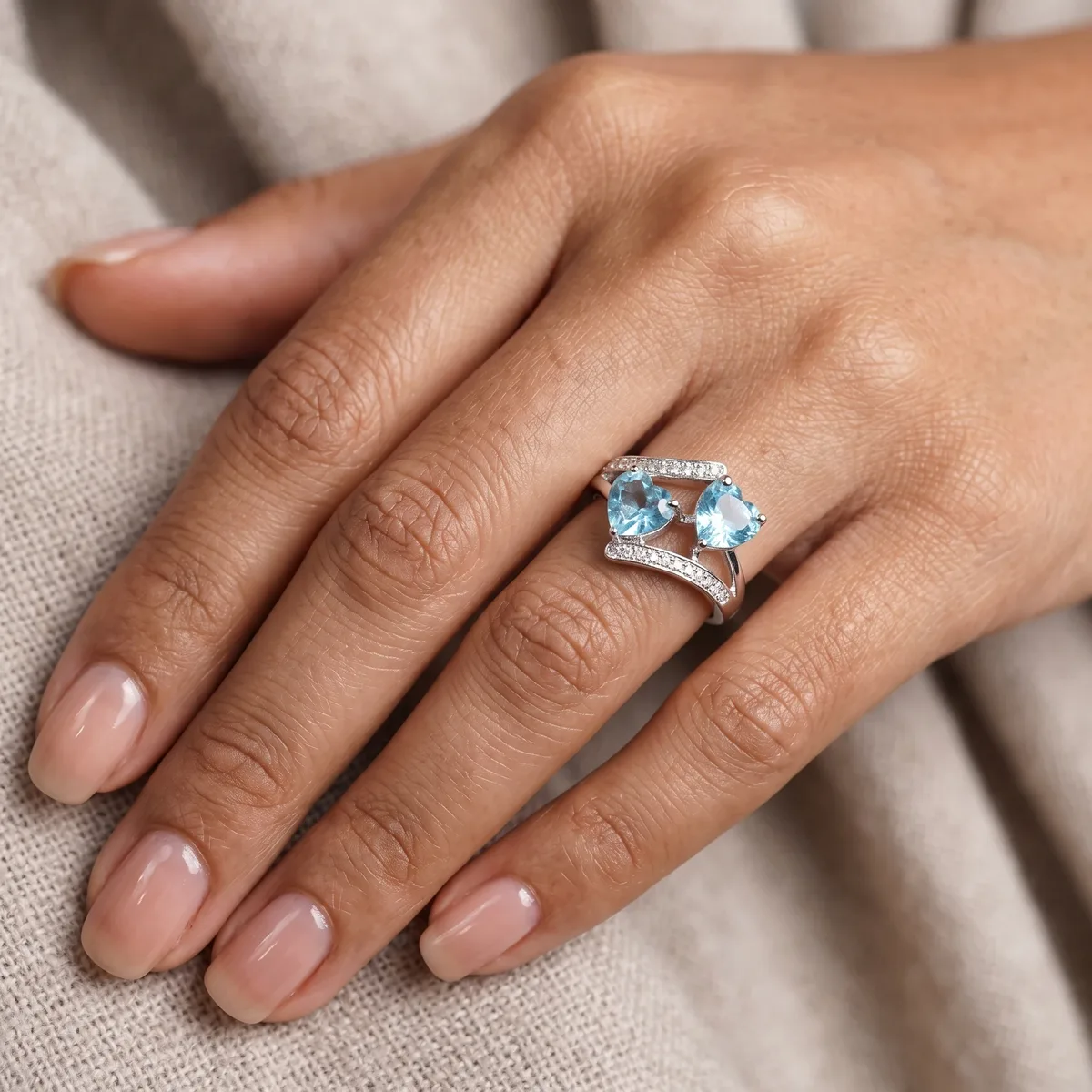 Aquarelle Twin Heart Topaz Ring - view 2