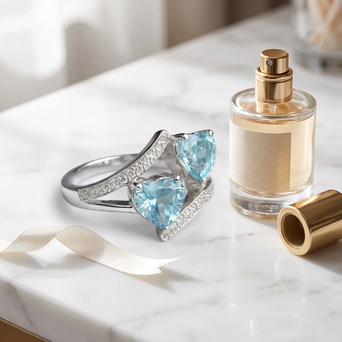 Aquarelle Twin Heart Topaz Ring - view 3
