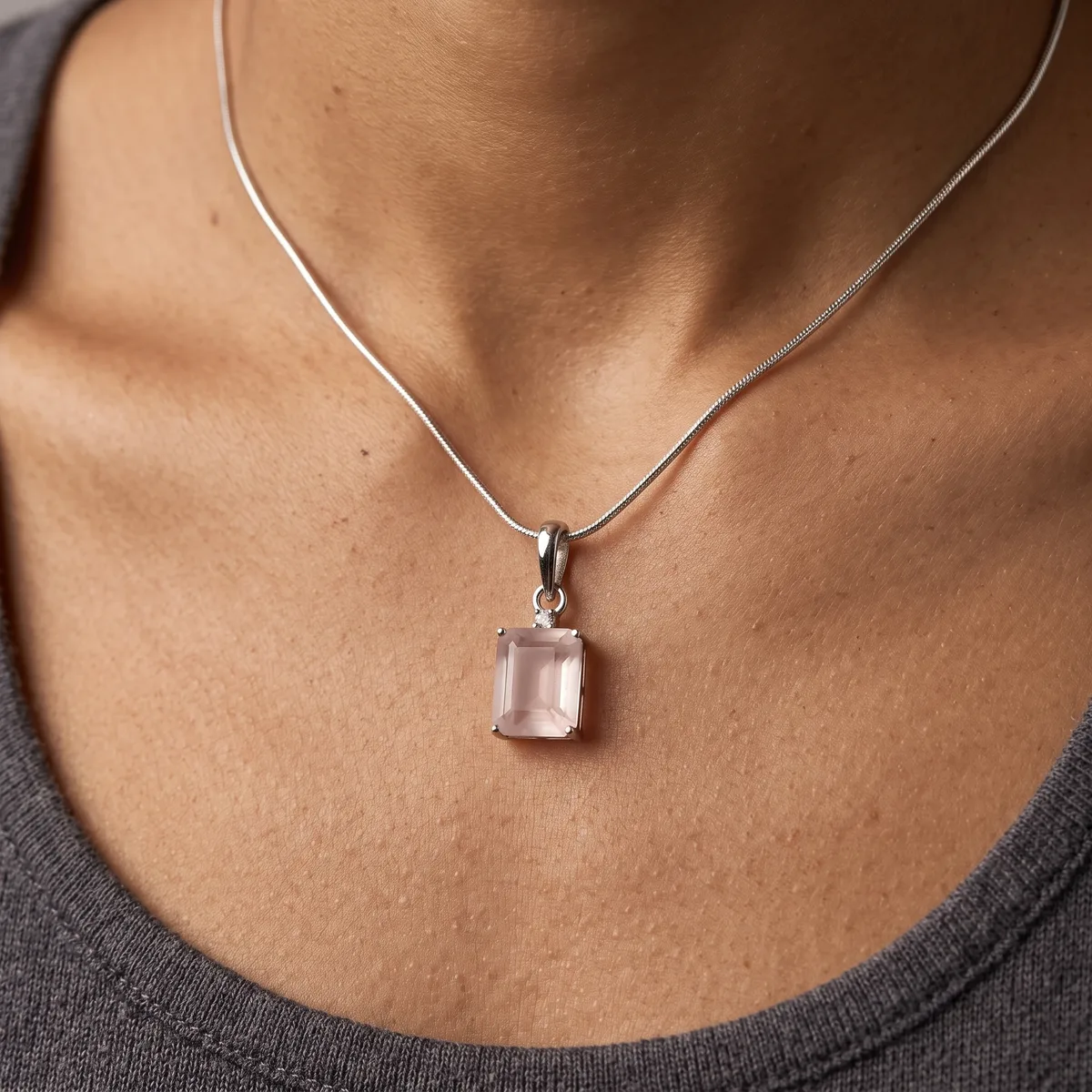 Aurelia Rose Quartz Solitaire Pendant - view 2