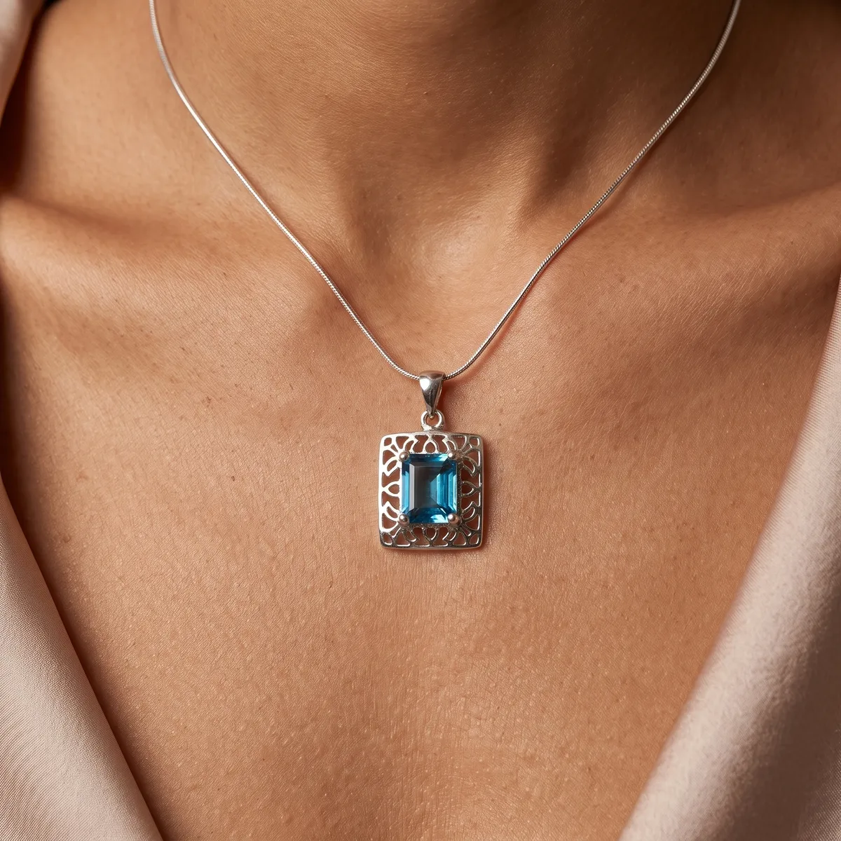 Azure Blue Topaz Crest Pendant - view 2