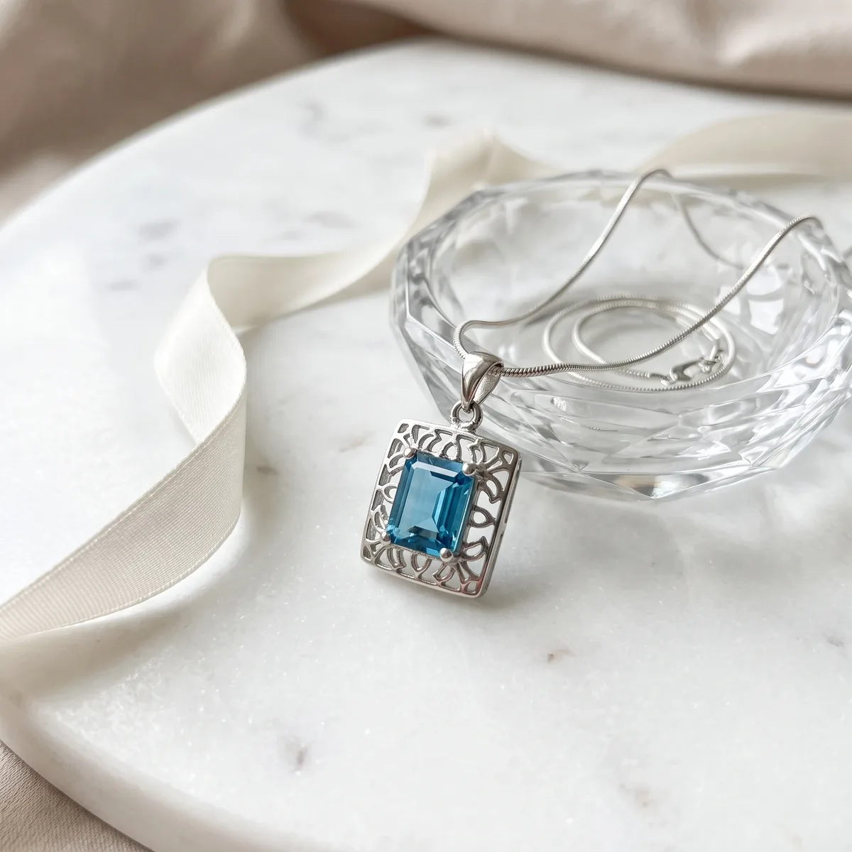 Azure Blue Topaz Crest Pendant - view 3