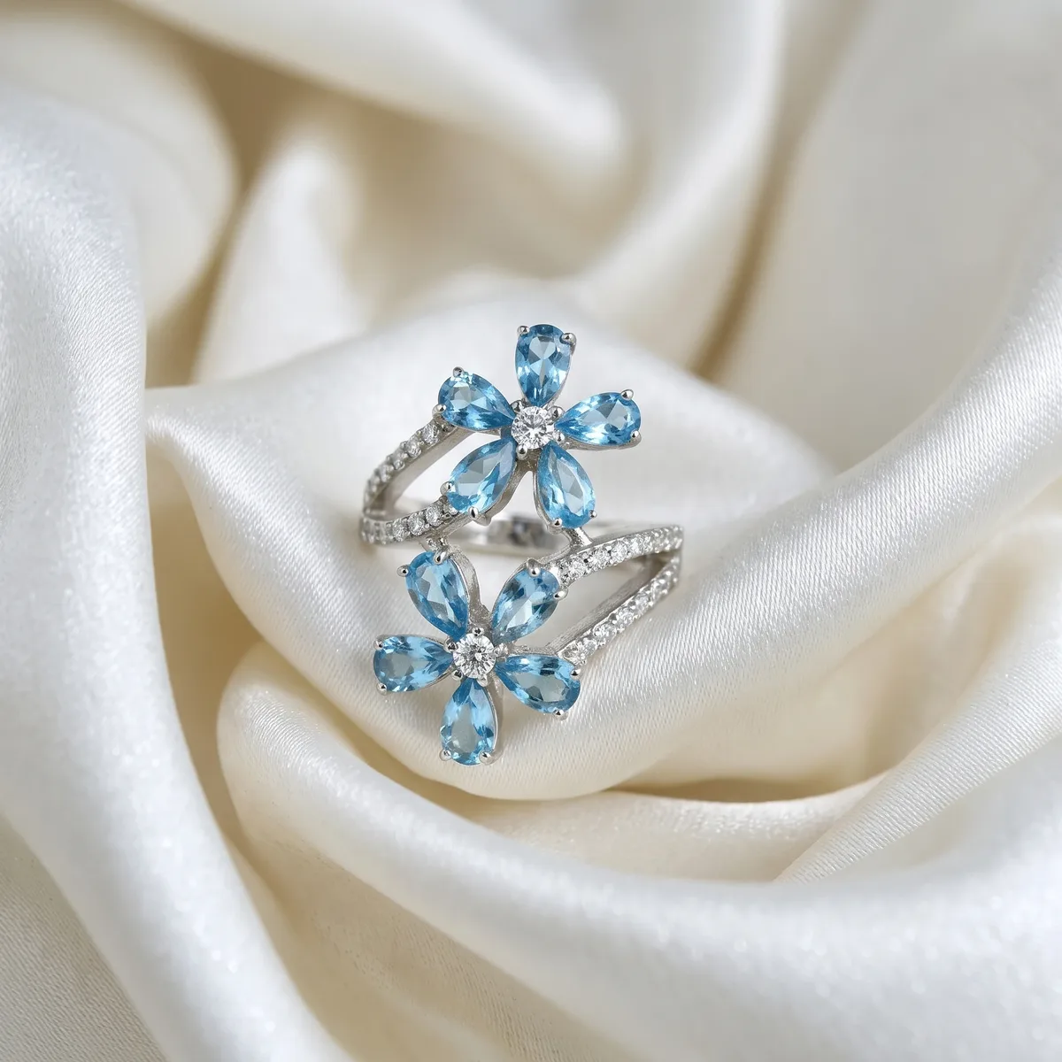 Azure Topaz Twin Bloom Ring - view 1