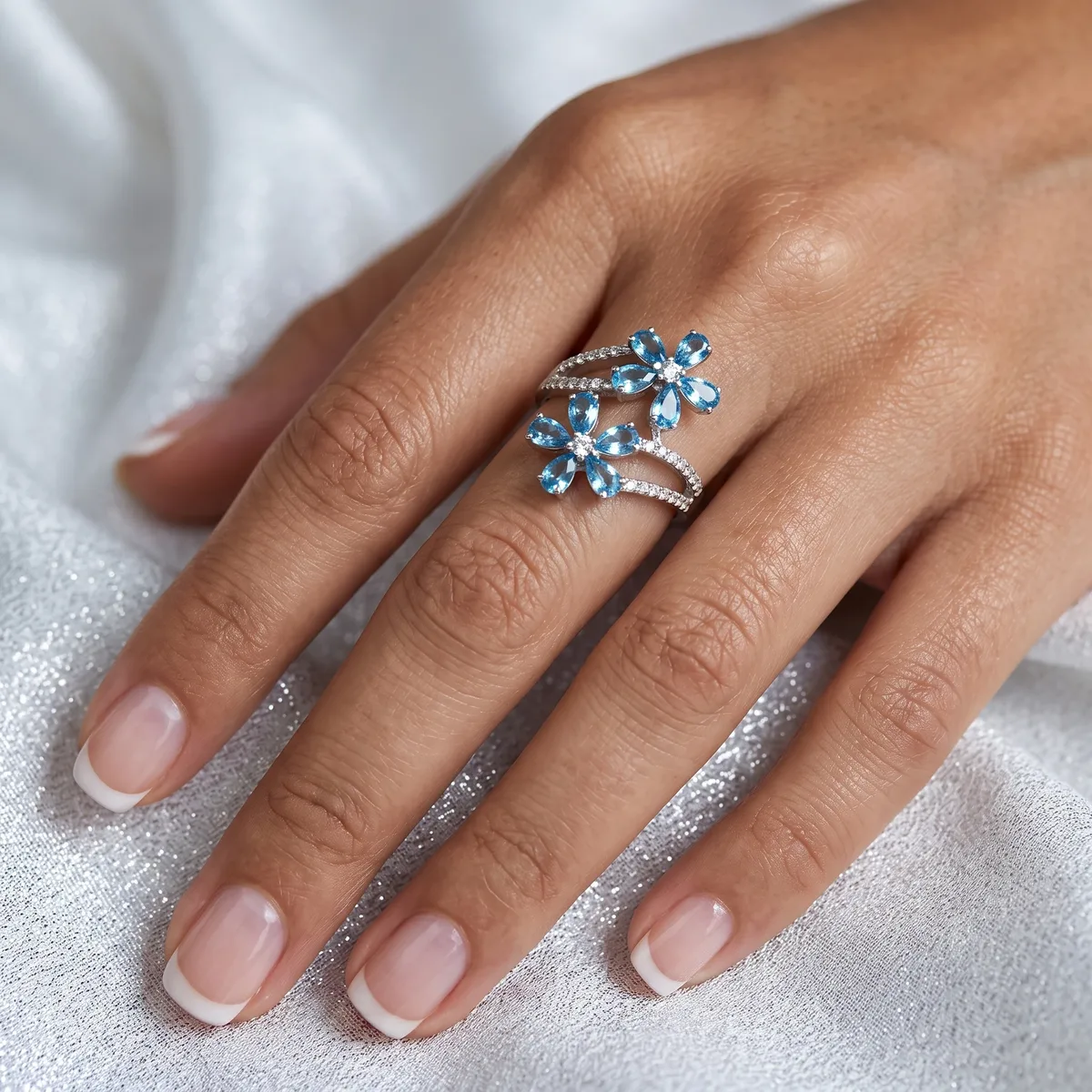 Azure Topaz Twin Bloom Ring - view 2