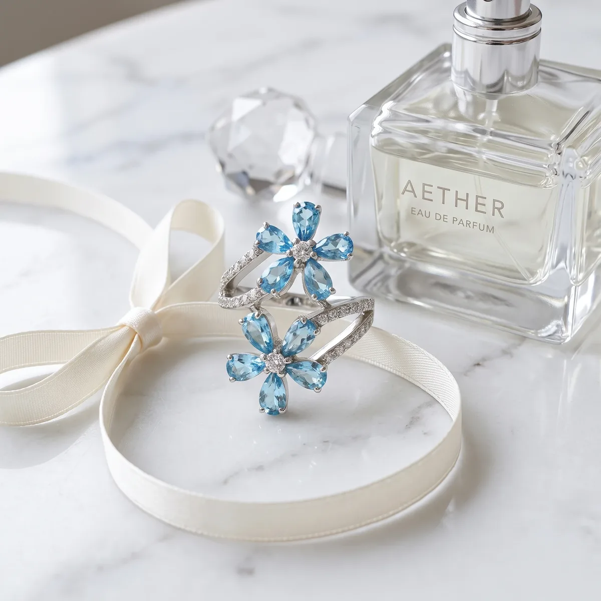 Azure Topaz Twin Bloom Ring - view 3