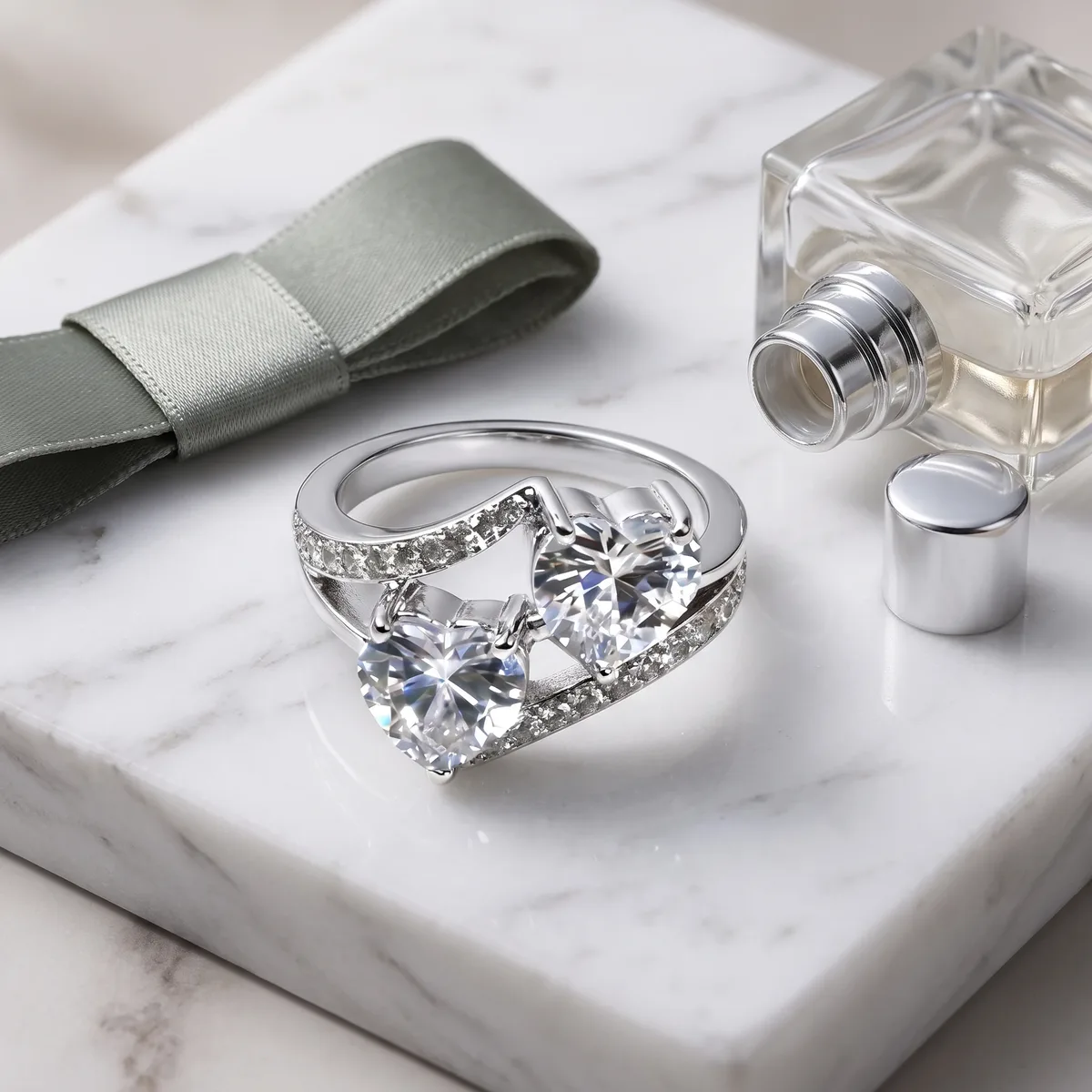 Elara Zirconia Twin Heart Ring - view 3