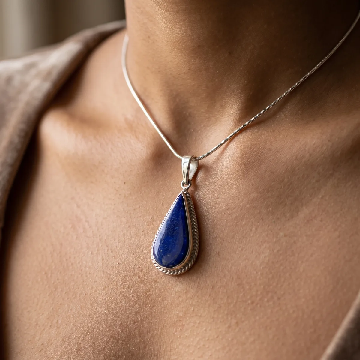 Indigo Lapis Lazuli Truth Dew Drop Pendant - view 2