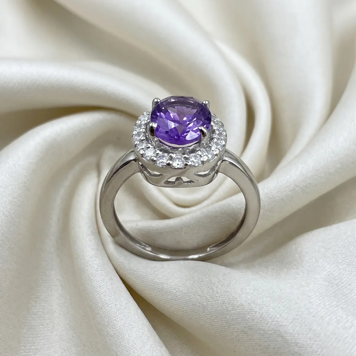 Lunara Amethyst Halo Ring - view 1