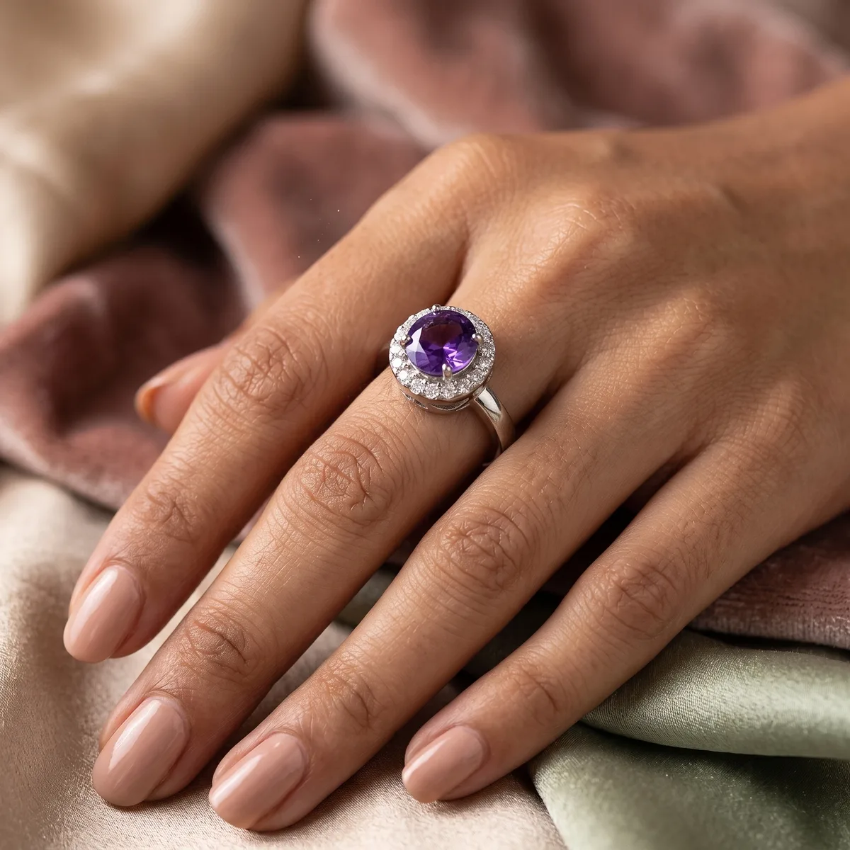 Lunara Amethyst Halo Ring - view 2