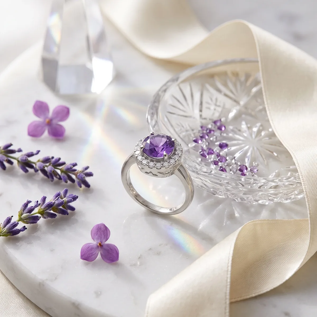 Lunara Amethyst Halo Ring - view 3