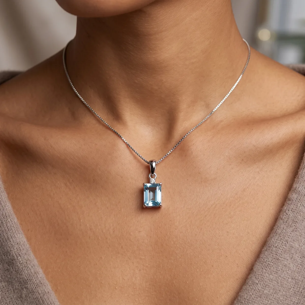 Skylight Sky Blue Topaz Solitaire Pendant - view 2