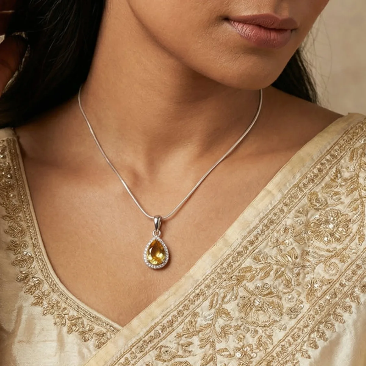 Solaris Citrine Dew Drop Pendant - view 3