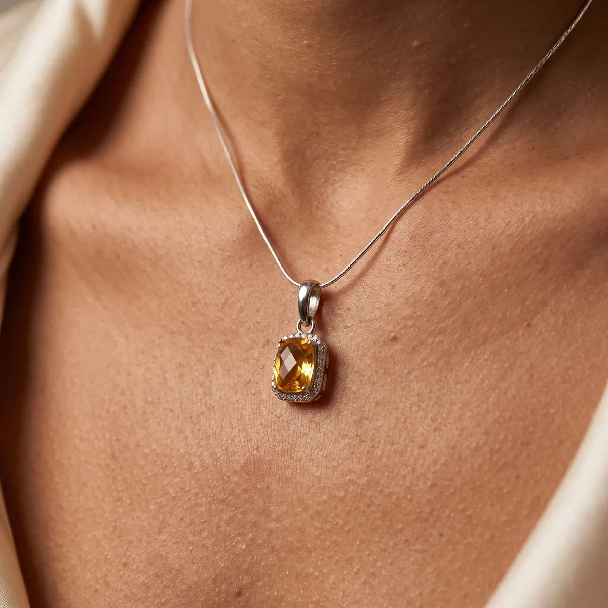 Solaris Citrine Octagon Solitaire Pendant - view 2