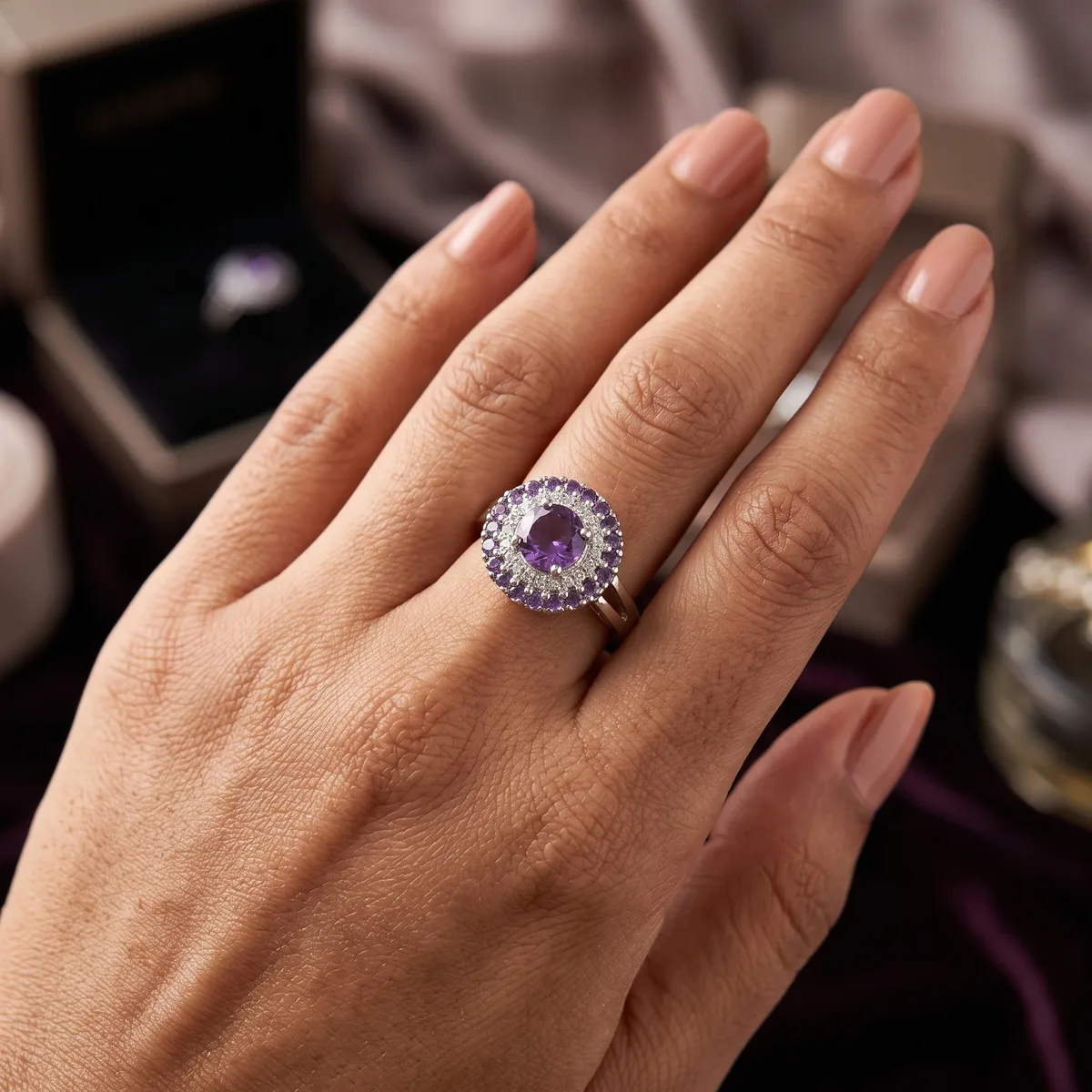 Velisse Amethyst Halo Ring - view 2