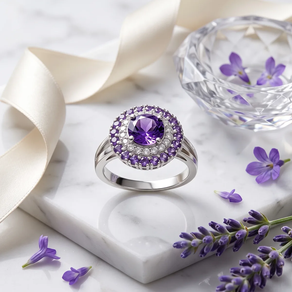 Velisse Amethyst Halo Ring - view 3